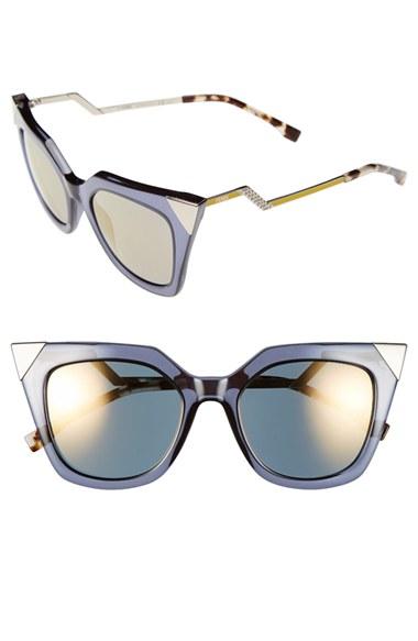 Women's Fendi 52mm Cat Eye Sunglasses - Blue/ Grey