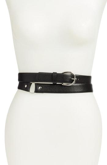 Women's Treasure & Bond Double Wrap Leather Stretch Belt - Black