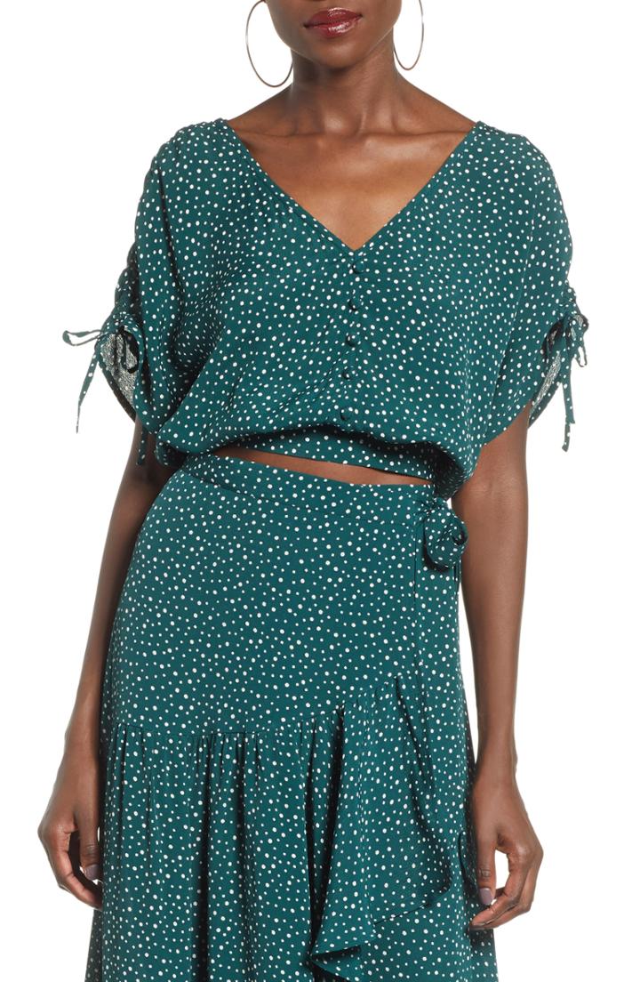 Women's Band Of Gypsies Dane Polka Dot Crop Top - Green