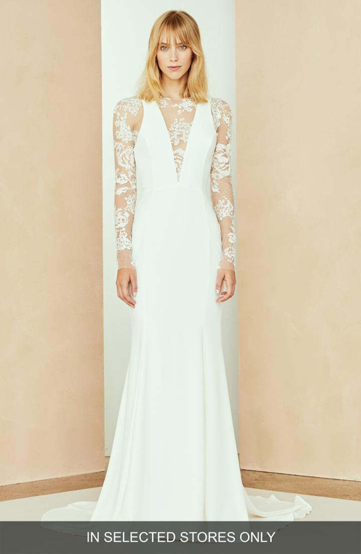Women's Nouvelle Amsale Ash Crepe & Lace Trumpet Gown, Size In Store Only - Ivory