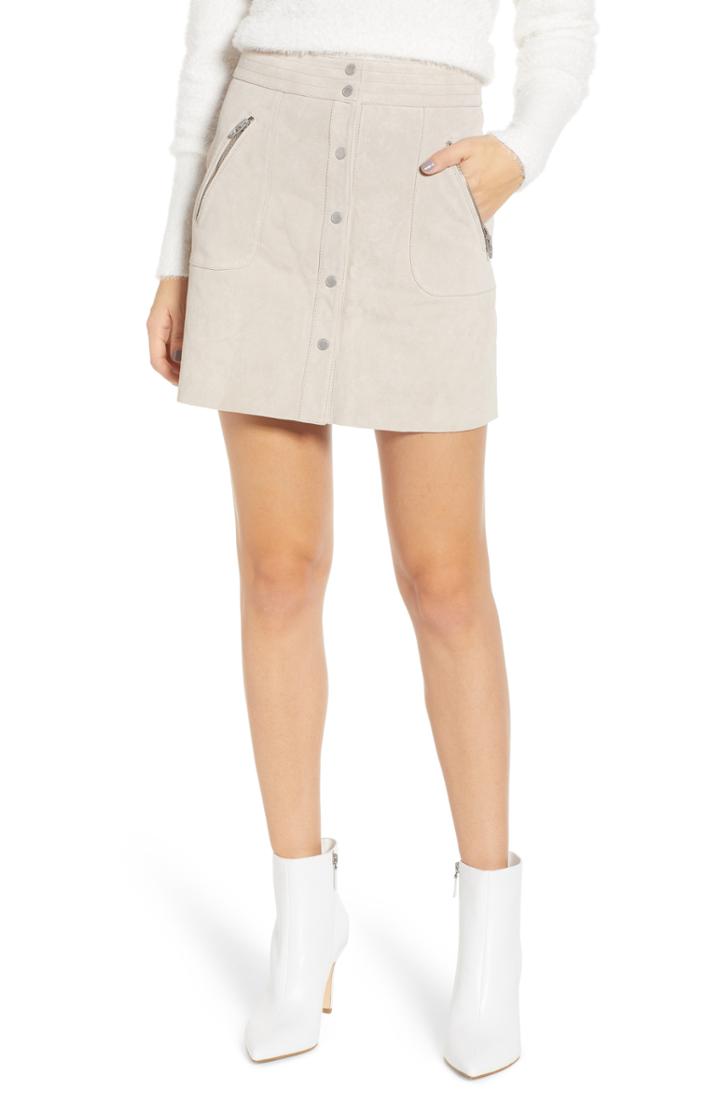 Women's Blanknyc Snap Front Suede Miniskirt - Beige