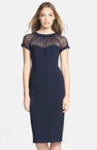 Petite Women's Maggy London Illusion Yoke Crepe Sheath Dress P - Blue