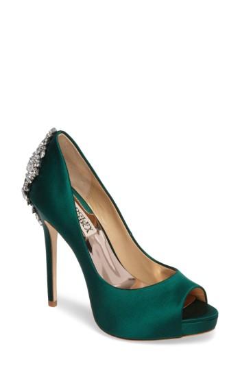 Women's Badgley Mischka 'kiara' Crystal Back Open Toe Pump M - Green