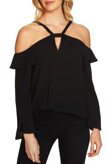 Women's Cece Keyhole Cold Shoulder Top - Black