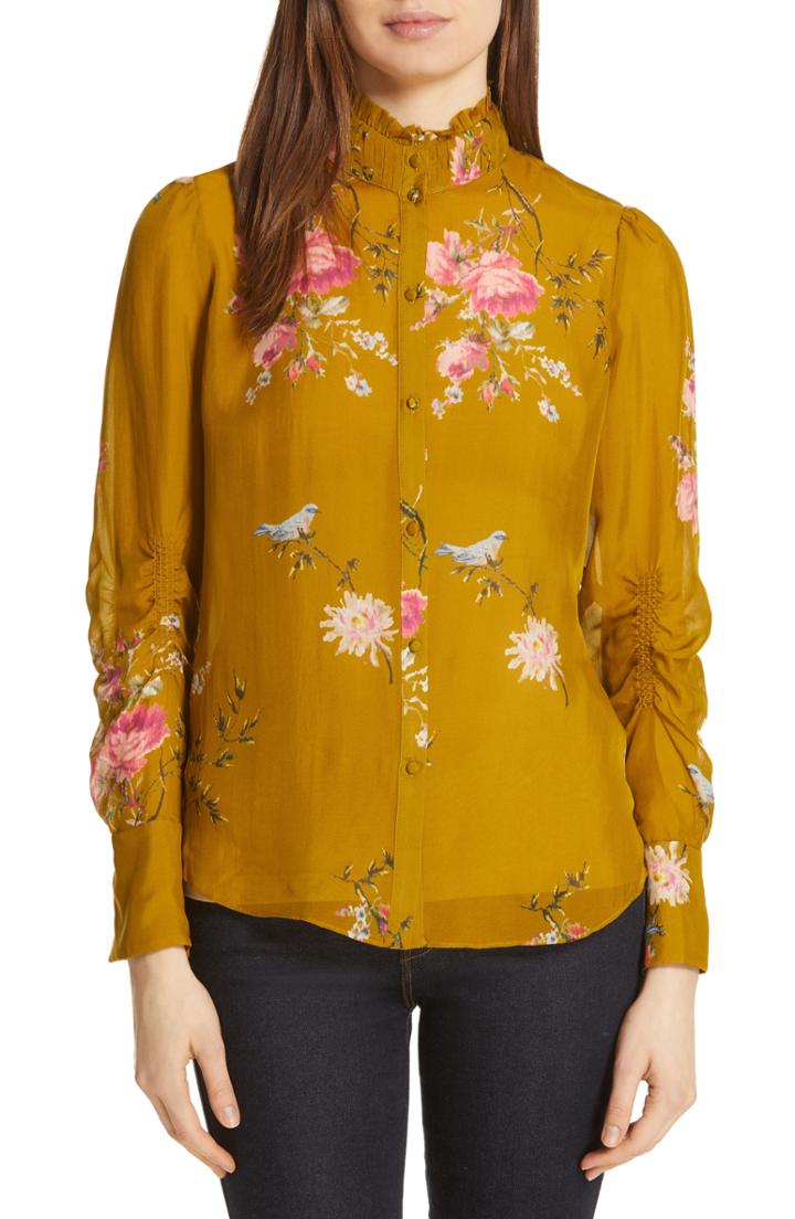 Women's Joie Elzie Print Silk Blouse, Size - Yellow