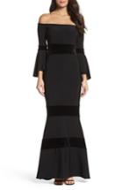 Women's Xscape Velvet Trim Off The Shoulder Mermaid Dress