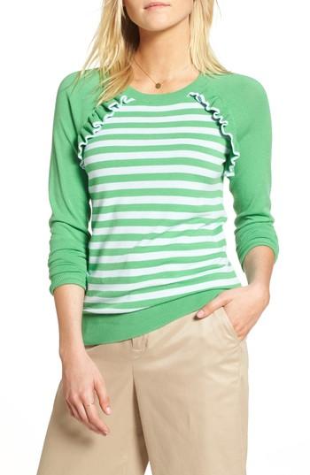 Women's 1901 Ruffle Trim Stripe Sweater - Green
