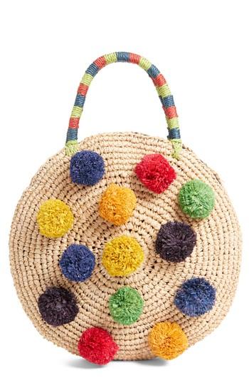 Nordstrom Multi Pom Circular Raffia Tote - Brown