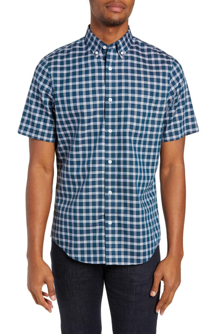 Men's Nordstrom Men's Shop Smartcare(tm) Regular Fit Check Sport Shirt - Blue/green