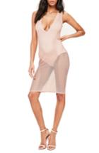 Women's Missguided Fishnet Sleeveless Dress Us / 8 Uk - Pink