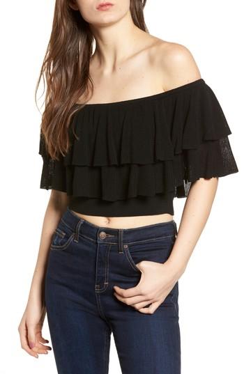 Women's Leith Ruffle Off The Shoulder Sweater - Black
