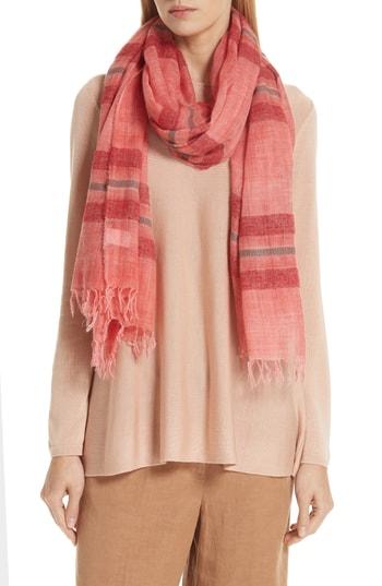 Women's Eileen Fisher Stripe Wool Blend Scarf, Size - Red