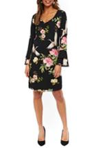Women's Wallis Floral Print Bell Sleeve Shift Dress Us / 8 Uk - Black