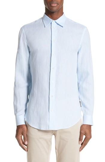 Men's Emporio Armani Regular Fit Linen Dress Shirt - Blue
