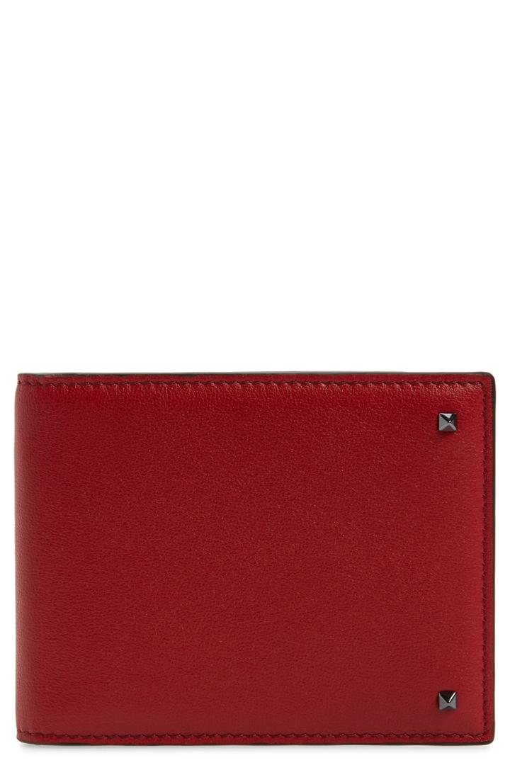 Men's Valentino Garavani Stud Leather Money Clip Wallet -