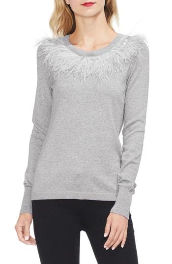 Women's Vince Camuto Feather Collar Sweater, Size - Grey