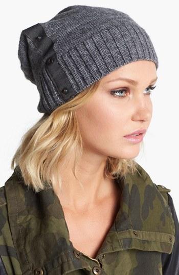 Tarnish Snap Detail Slouchy Knit Beanie