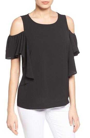Women's Bobeau Cold Shoulder Ruffle Sleeve Top