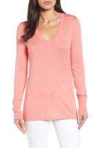 Women's Halogen Cotton Blend V-neck Sweater - Coral