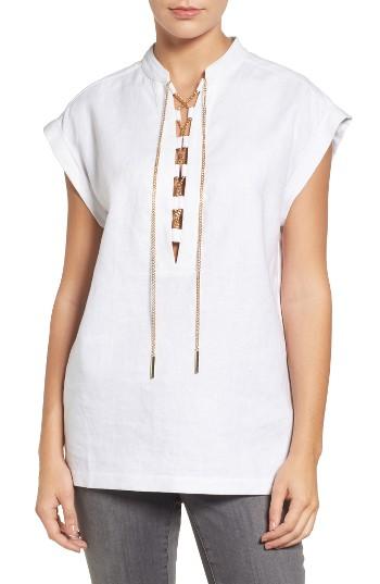 Women's Michael Michael Kors Linen Chain Lace-up Neck Top