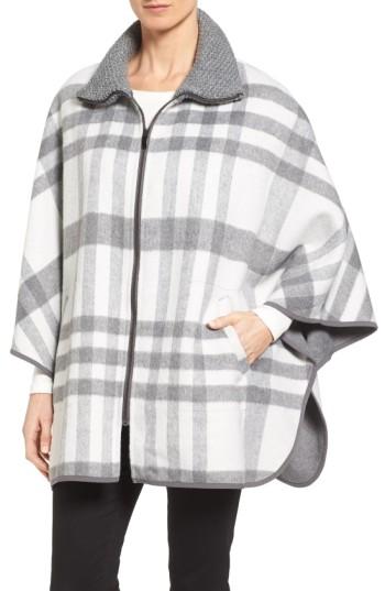 Women's Via Spiga Zip Front Plaid Cape - White