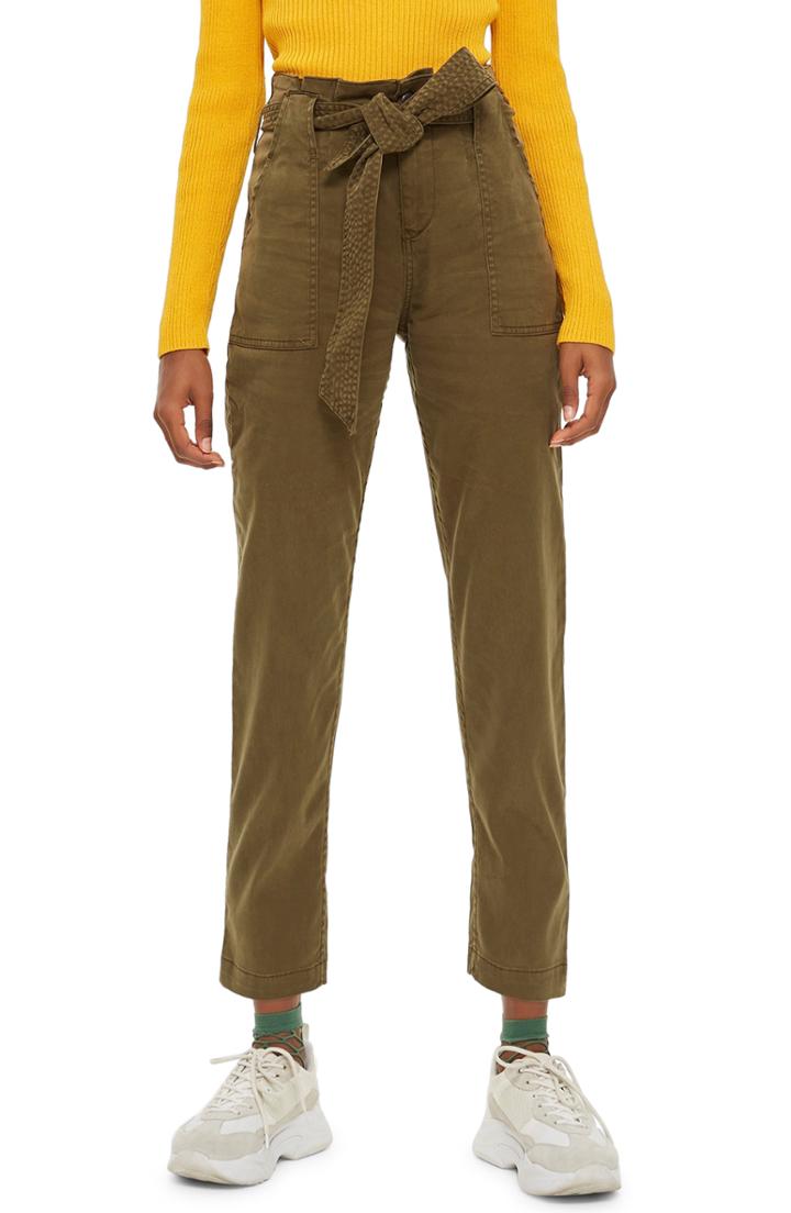 Petite Women's Topshop Popper Utility Trousers P Us (fits Like 10-12p) - Green