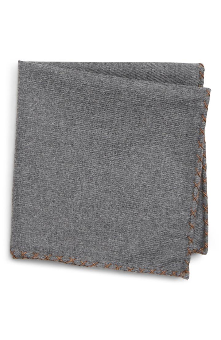 Men's Eleventy Solid Cotton Pocket Square, Size - Grey