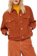 Women's Topshop Boxy Oversize Corduroy Jacket Us (fits Like 0) - Brown