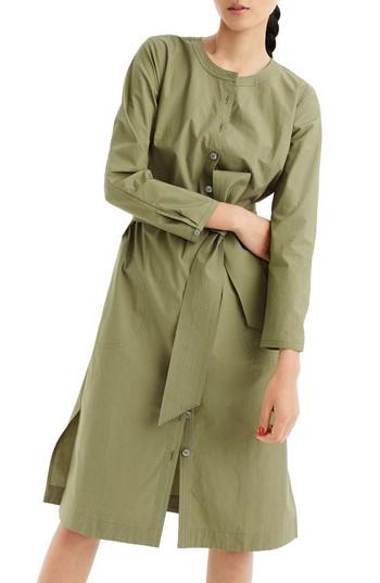 Women's J.crew Collarless Cotton Shirtdress - Green