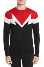 Men's Neil Barrett Colorblock Thunderbolt Merino Wool Sweater - Black