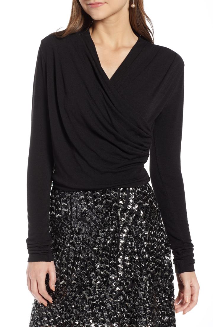 Women's Something Navy Wrap Front Knit Top, Size - Black