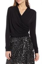 Women's Something Navy Wrap Front Knit Top, Size - Black