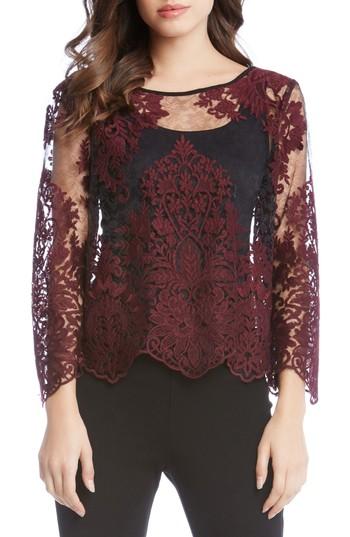Women's Karen Kane Scallop Lace Top - Burgundy