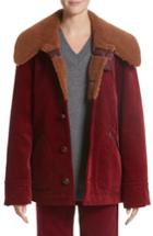 Women's Marc Jacobs Corduroy Coat With Faux Shearling Collar - Burgundy