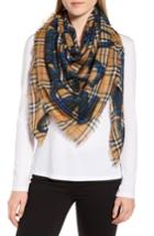 Women's Burberry Marker Text Check Print Wool & Silk Scarf