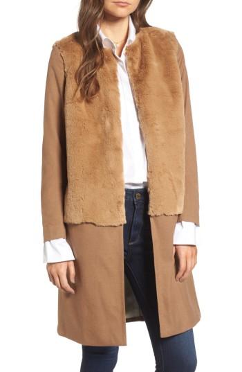 Women's Treasure & Bond X Something Navy Faux Fur Topped Coat - Brown