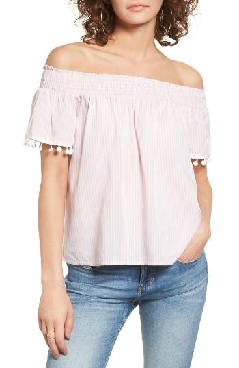 Women's Love, Fire Smocked Check Off The Shoulder Top - Blue