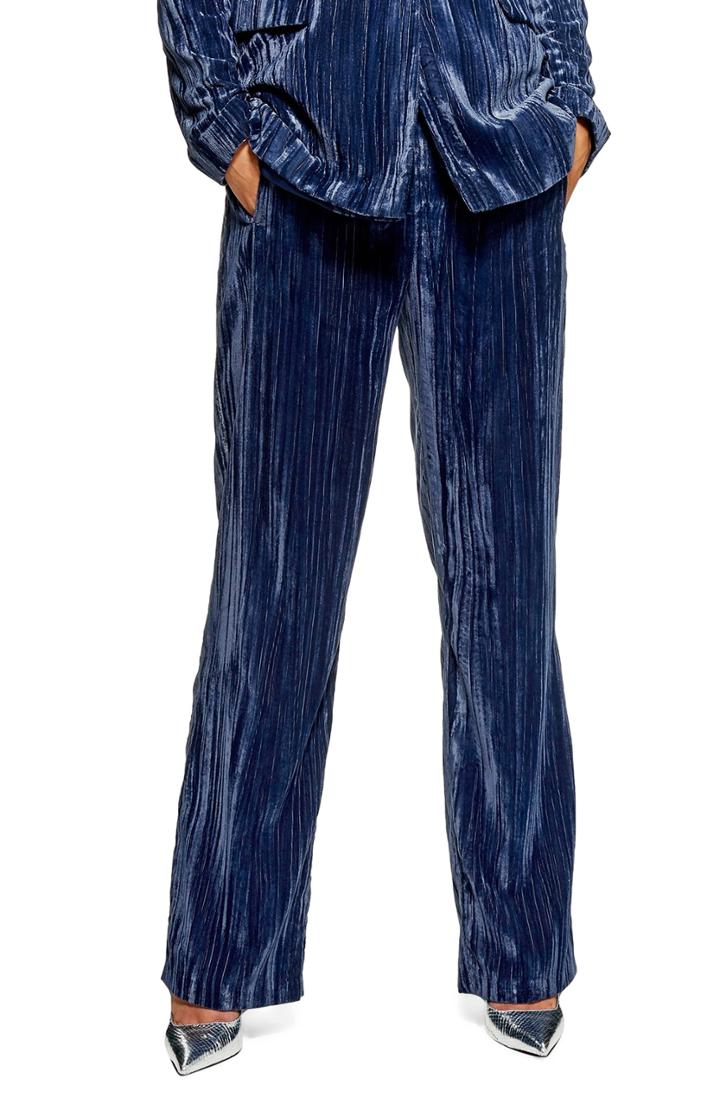 Women's Topshop Crinkled Velvet Trousers Us (fits Like 0) - Blue