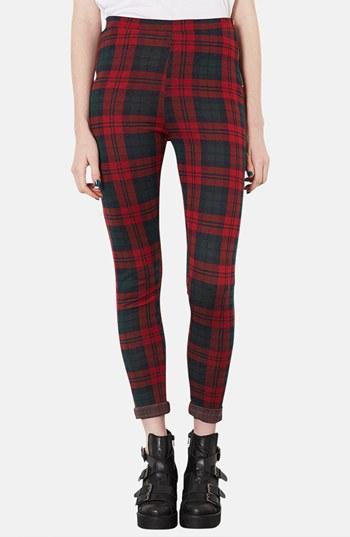 Topshop Plaid Leggings Red/