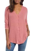 Women's Caslon Button Front Ribbed Knit Top - Coral