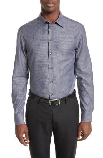 Men's Armani Collezioni Regular Fit Mini Box Sport Shirt - Grey