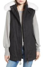 Women's Derek Lam 10 Crosby Genuine Fox Fur Trim Cotton Blend Vest Parka - Black