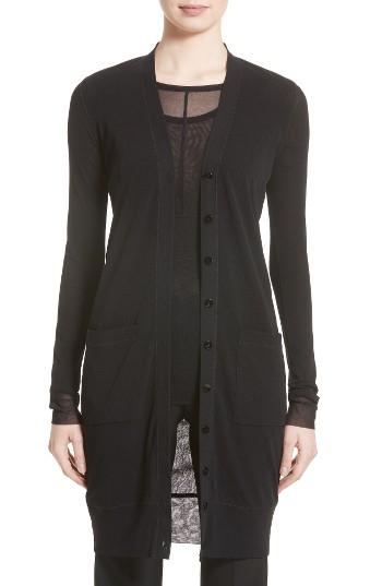 Women's Fuzzi Longline Tulle Cardigan - Black