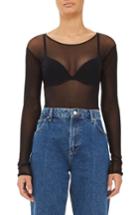 Women's Topshop Boutique Long Sleeve Mesh Bodysuit Us (fits Like 0) - Black