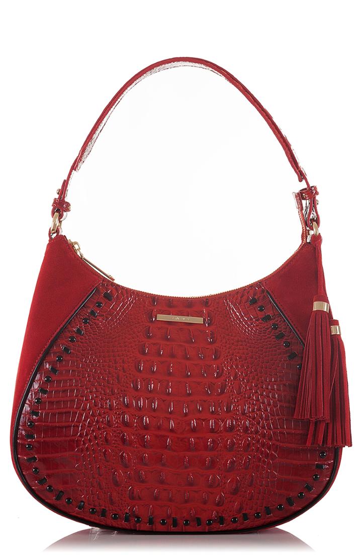 Brahmin Amira Croc Embossed Leather Shoulder Bag - Red
