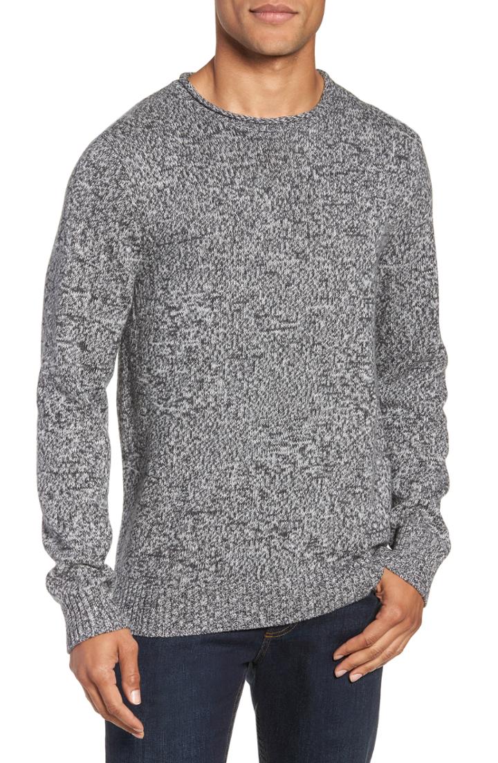Men's Nordstrom Men's Shop Marled Cotton & Cashmere Roll Neck Sweater - Grey