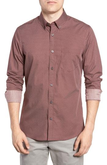 Men's Nordstrom Men's Shop Slim Fit Print No-iron Sport Shirt - Burgundy