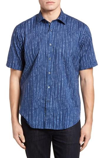 Men's Bugatchi Freehand Tie Dye Lines Classic Fit Sport Shirt - White