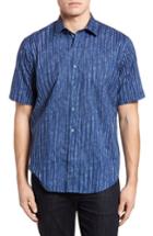 Men's Bugatchi Freehand Tie Dye Lines Classic Fit Sport Shirt - White