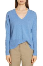 Women's Nordstrom Signature V-neck High/low Cashmere Sweater - Blue